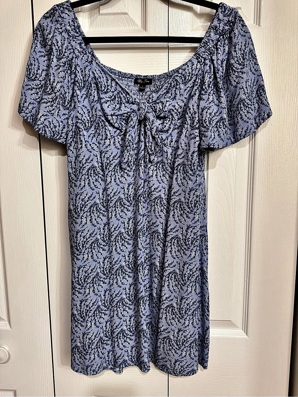 Style & Co. Printed Flutter Sleeve Dress. Blue Printed Flutter Sleeve Large #175